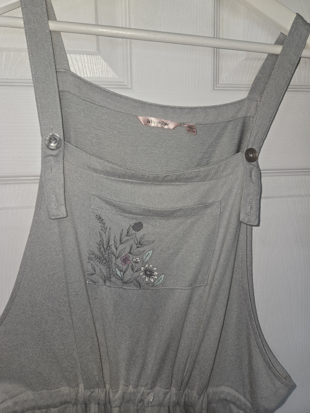 La Vie en Rose Light Gray Floral Knit Overalls - Picture 2 of 9